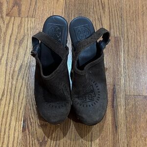 Tory Burch sling back high heel clogs brown 8